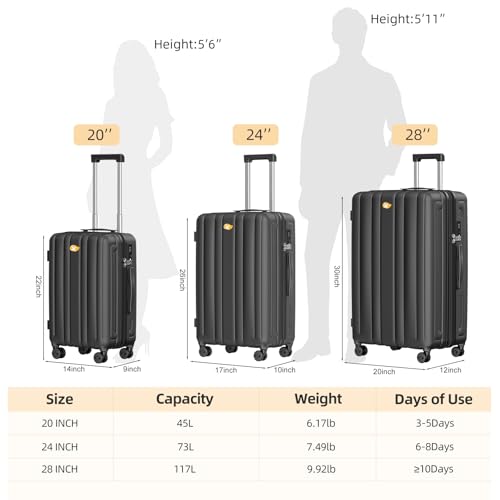 MGB 24 Inch Checked Hard Shell Suitcase, Scratch Resistant with TSA Lock - color: Black, size: 24 Inch - Checked