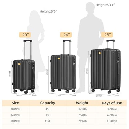 MGB 24 Inch Checked Hard Shell Suitcase, Scratch Resistant with TSA Lock - color: Black, size: 24 Inch - Checked