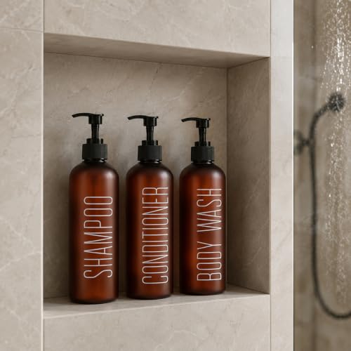 16oz Brown Shampoo and Conditioner Dispenser- Empty Refillable Pump Bottles - color: Brown&black Pump