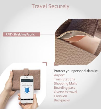 Leather RFID Blocking Passport Holder for Travel Women - color: Dove Gray