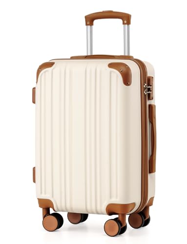 Coolife Luggage, Lightweight and Durable Hardshell, 20 in, apricot white - color: apricot white, size: S(20in)_carry on