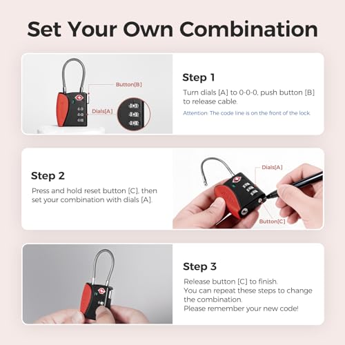 pack all TSA Approved Travel Luggage Locks, Resettable 3-Digit Code - color: Red, size: 4 Pack