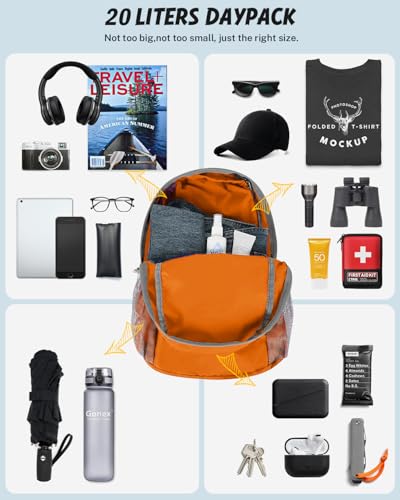 Gonex Packable Daypack Backpack 20L Lightweight Foldable Travel Bag - color: Orange