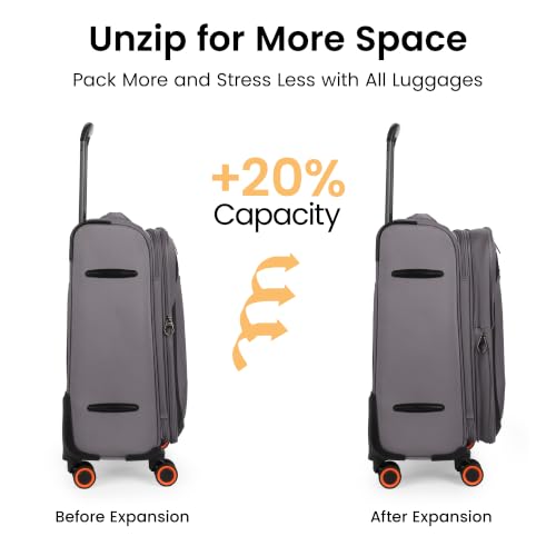 2-Piece(22/28in) Softside Luggage Set w/Front Open Pocket - color: Grey, size: 2-Piece Set (22"/28'')