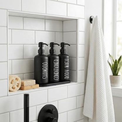 MOMEEMO Reusable Shampoo and Conditioner Bottles with Tray, Black - color: Black Black