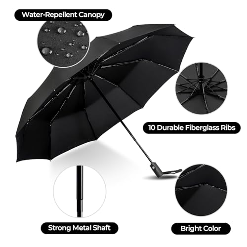 LLanxiry Compact Travel Umbrella, Windproof Automatic Umbrellas for Rain - color: Black