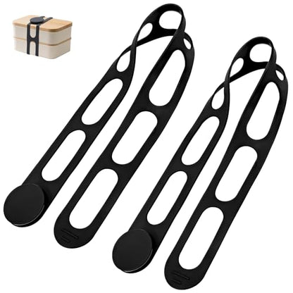 2-Pack Silicone Latch Strap with Buckle for Slow Cooker Pot, Lid, Bento Box, Universal Elastic Self-Lock Strap Tie for Curtain, Cords, Yoga Mat, Silicone Securing Strap (Black & Black) - style: Black & Black
