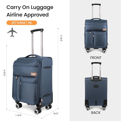 20" Carry-On Luggage,Suitcase w/TSA LOCK,Expandable 20% - color: Navy, size: Carry-On 20-Inch