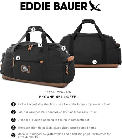 Eddie Bauer Bygone Duffel | Travel | Lightweight | Durable | Rugged Polyester/Nylon | U-Shaped Main Compartment - color: Black, size: 40L
