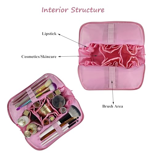 Travel Makeup Bag, Stand Up Cosmetic Bag, Fold-Down Design Organizer Bag - color: Pink