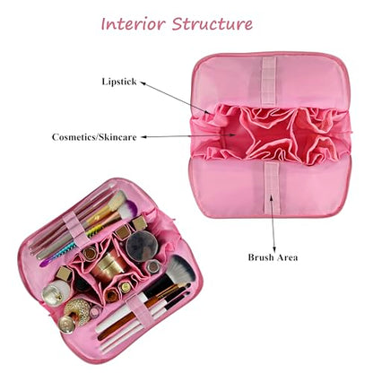Travel Makeup Bag, Stand Up Cosmetic Bag, Fold-Down Design Organizer Bag - color: Pink