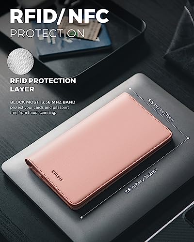 VULKIT Passport Wallet for Travel RFID Blocking Premium Leather - color: Pink