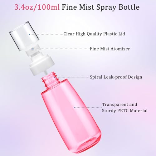 Cosywell Fine Mist Spray Bottle 3.4oz/ 100ml Empty Cosmetic Refillable Travel Containers Plastic Hair Spray Bottle Sprayer for Perfume Skincare Makeup Lotion (8color) - color: 8color