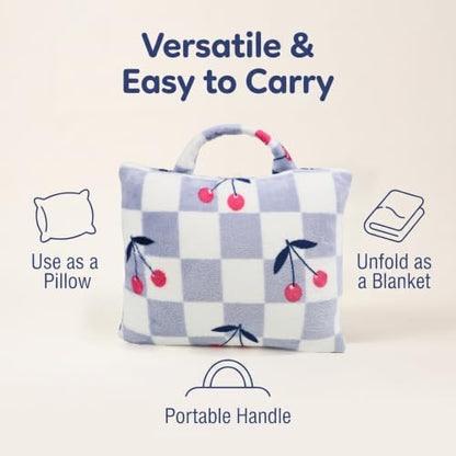 3 in 1 Kids Travel Blanket and Pillow Set with 40x60 Blanket - color: Blue Checkered & Cherry