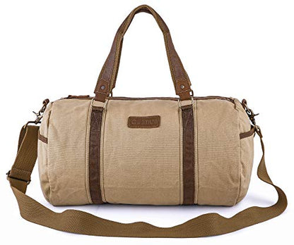 GOOTIUM Canvas Duffle, Gym Tote Overnight Weekender Travel Bag, Khaki | 28L, Heavy-Duty Fabric, Flight Carry-On, Grab-and-Go Ready, Detachable Adjustable Shoulder Strap, Multiple Carry Options - color: Khaki