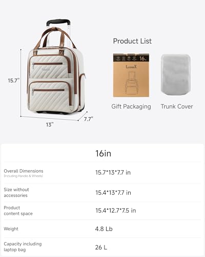 LUGGEX Underseat Carry On Bag, Cream White, 16" - color: Cream White, size: Underseat 16 inch