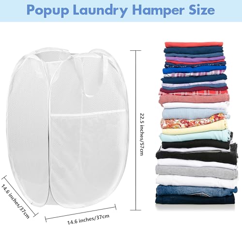Pop Up Laundry Hamper, 70 L Collapsible Mesh Basket with Side Pocket, White - color: 1 PCS White