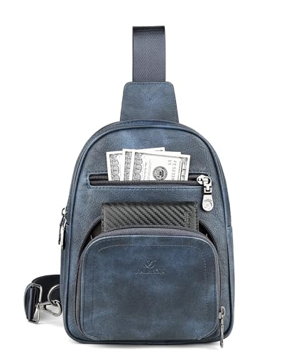 FADEON Sling Bags for Women Crossbody Bag, Designer PU Leather Sling Purse - color: Dark Blue Retro Style, size: Small
