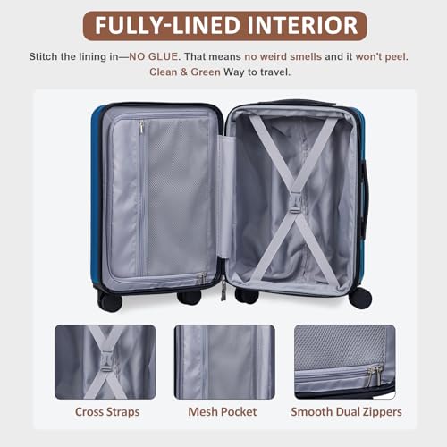 OUZZO Expandable 20" Carry On Luggage PC Hardshell Suitcase with TSA Lock - color: white, size: 1 Piece-20" (Carry On)