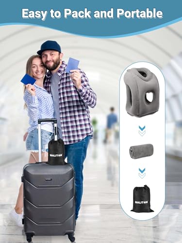 Maliton Inflatable Travel Pillow for Airplane (Dark Grey) - color: Dark Gray