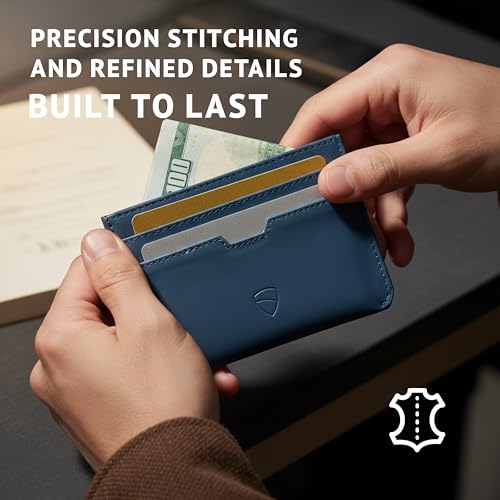 Vaultskin MOORGATE Slim Top-Grain Leather Credit Card Holder, RFID Wallet - color: Royal Blue
