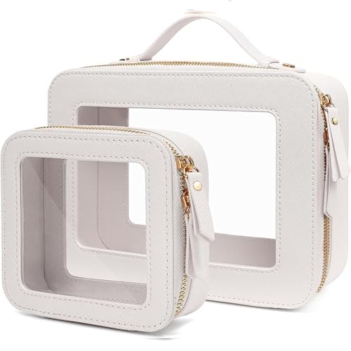 Clear Makeup Bag Small, TSA Approved Portable Toiletry Bag with Zipper Cosmetic Travel Bag Makeup Organizer Case Mini Makeup Pouch for Purse Car Organizer Bag for Women Men - color: Mini+Large White
