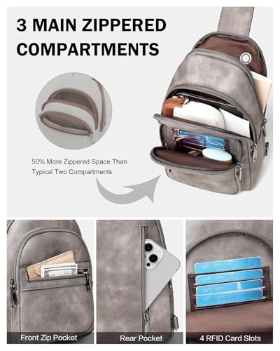 FADEON Sling Bag for Women, Designer Small Crossbody Bags, Adjustable Strap - color: Charcoal Grey Retro Style