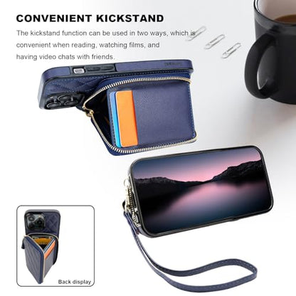 Bocasal Crossbody Wallet Case Card Holder for iPhone 14 Pro Max Dark Blue - color: Dark Blue