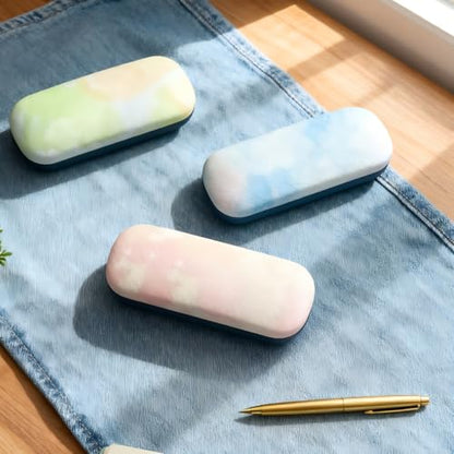 3 Pack Glass Cases Hard Shell, Portable Hard Eyeglasses Case Linen Fabrics Eyeglass Organizations for Women Girls - color: Green Blue Pink