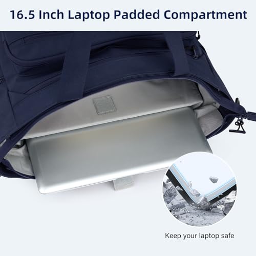 HanTrip Large Laptop Tote Bag with Luggage Sleeve for Travel Work,Navy Blue - color: Navy Blue