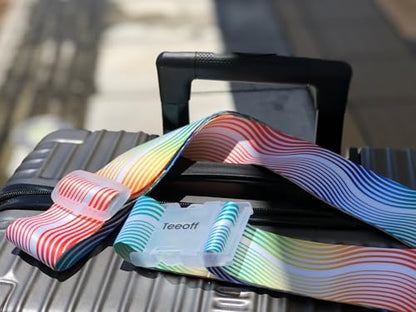 Teeoff 2 Pack Elastic Luggage Straps Adjustable Suitcase Belts Travel Bag Accessories 220CM (Rainbow Wave) - color: Rainbow Wave