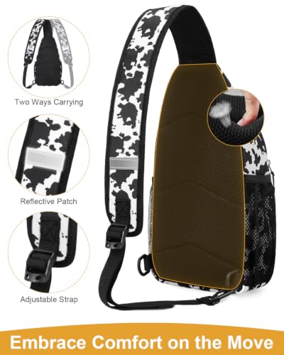 Pritent Crossbody Bags for Women Men Sling Bag Backpack Shoulder Bag - color: Cow Print, size: Medium