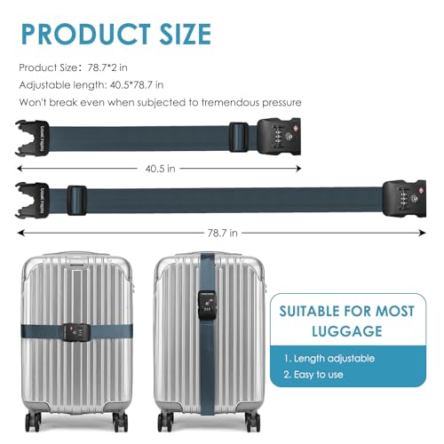 Travel Inspira Heavy Duty Luggage Straps with TSA Lock Navy Blue - color: Navy Blue