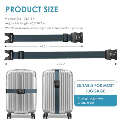 Travel Inspira Heavy Duty Luggage Straps with TSA Lock Navy Blue - color: Navy Blue