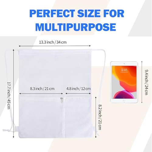 NATURAL STYLE 2 PACK Mesh Drawstring Backpack Bag, Multifunction Mesh Bag for Swimming, Athletic Gym, Clothes, Beach, Swim (White) - color: White