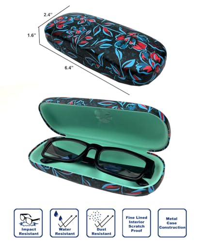 JAVOedge [4 PACK / 3 PACK], Printed Pattern Durable Hard Clamshell Eyeglass Case with Bonus Microfiber Cloth - color: Rose Flower, size: 3 PACK