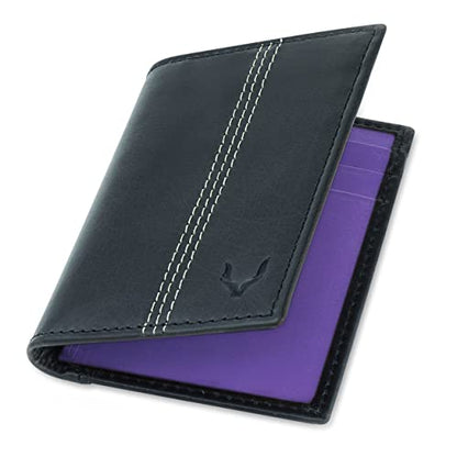 Minifold Men's Slim Leather Wallet with RFID Blocking Contactless Handmade, Minimalist and Slim, in Gift Box for Men - color: Charcoal / Purple
