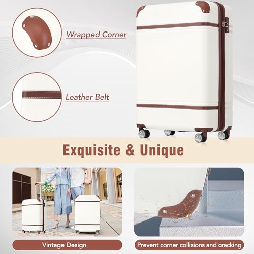 Merax 24 Inch Checked Luggage, Expandable Suitcase with Spinner Wheels - color: White(24+bags)