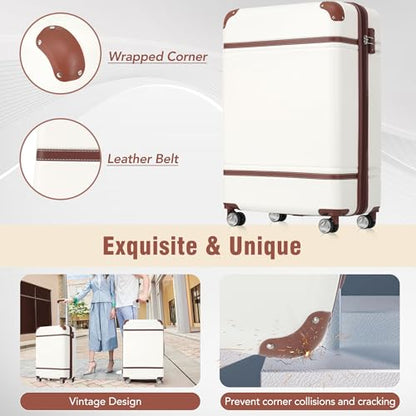 Merax 24 Inch Checked Luggage, Expandable Suitcase with Spinner Wheels - color: White(24+bags)