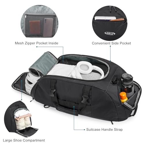 40L/70L 3-Way Duffle Bag Gym Sport Duffel Backpack Shoe Compartment - color: Black