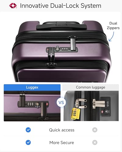 LUGGEX Carry On Front Pocket Expandable Suitcase, Purple, 20" - color: Purple, size: 20 Inch