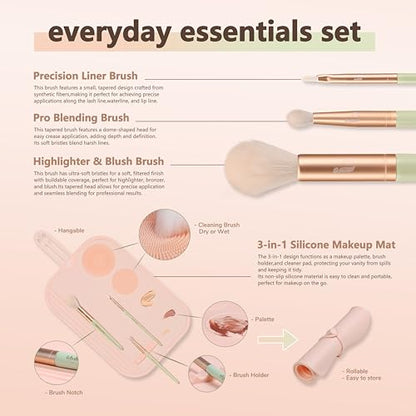 Travel Makeup Brush Set, Portable Makeup Kit with Pad Easy Clean Vegan Brush Set, ON THE GO Cosmetic Brushes Tools 4 Pcs for Women - size: Makeup Travel Set