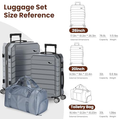 Luggage Sets 3 Piece Lightweight Durable Hardshell Suitcase (Grey) - color: GREY