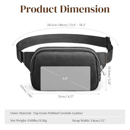 S-ZONE Leather Fanny Pack for Women RFID Blocking Crossbody Sling Bag - color: Black