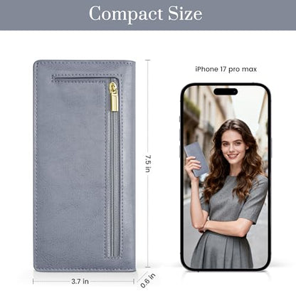 Airkit Slim Women's Wallet, Thin RFID Blocking Wallet for Ladies, Minimalist Credit Card Holder with Zipper Pocket, Satin Blue - color: Satin Blue
