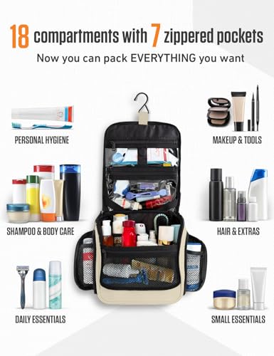VENTURE 4TH Hanging Travel Toiletry Bag, 18 Compartments - Beige - color: Beige