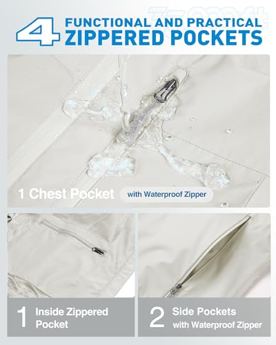 33,000ft Packable Rain Jacket for Women Waterproof Raincoats with Hood - color: Beige, size: Medium