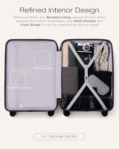 Coolife Luggage, Lightweight PC Hardside Suitcase, Checked-Medium 24-Inch - color: Dark Purple, size: Checked-Medium 24-Inch