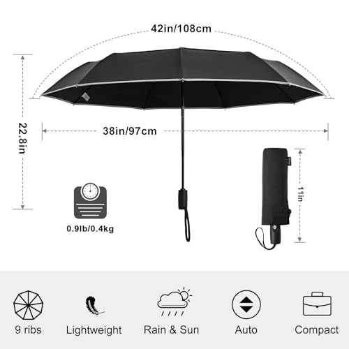 G4Free 42 Inch Eco Windproof Umbrella for Rain Strong Compact Umbrellas - color: Black