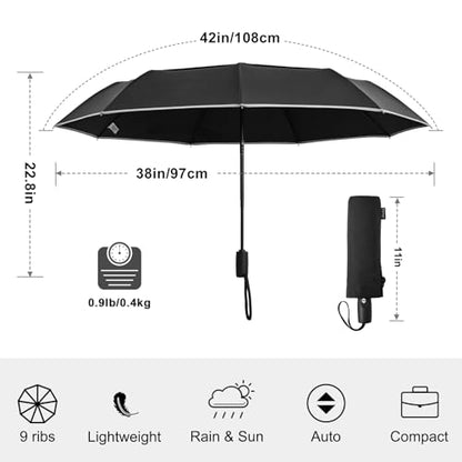 G4Free 42 Inch Eco Windproof Umbrella for Rain Strong Compact Umbrellas - color: Black